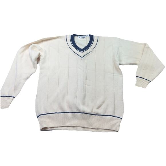 Vintage Cotton Traders Mens Cream Knit V-Neck Pullover Cotton Sweater Size XL T - Picture 1 of 9